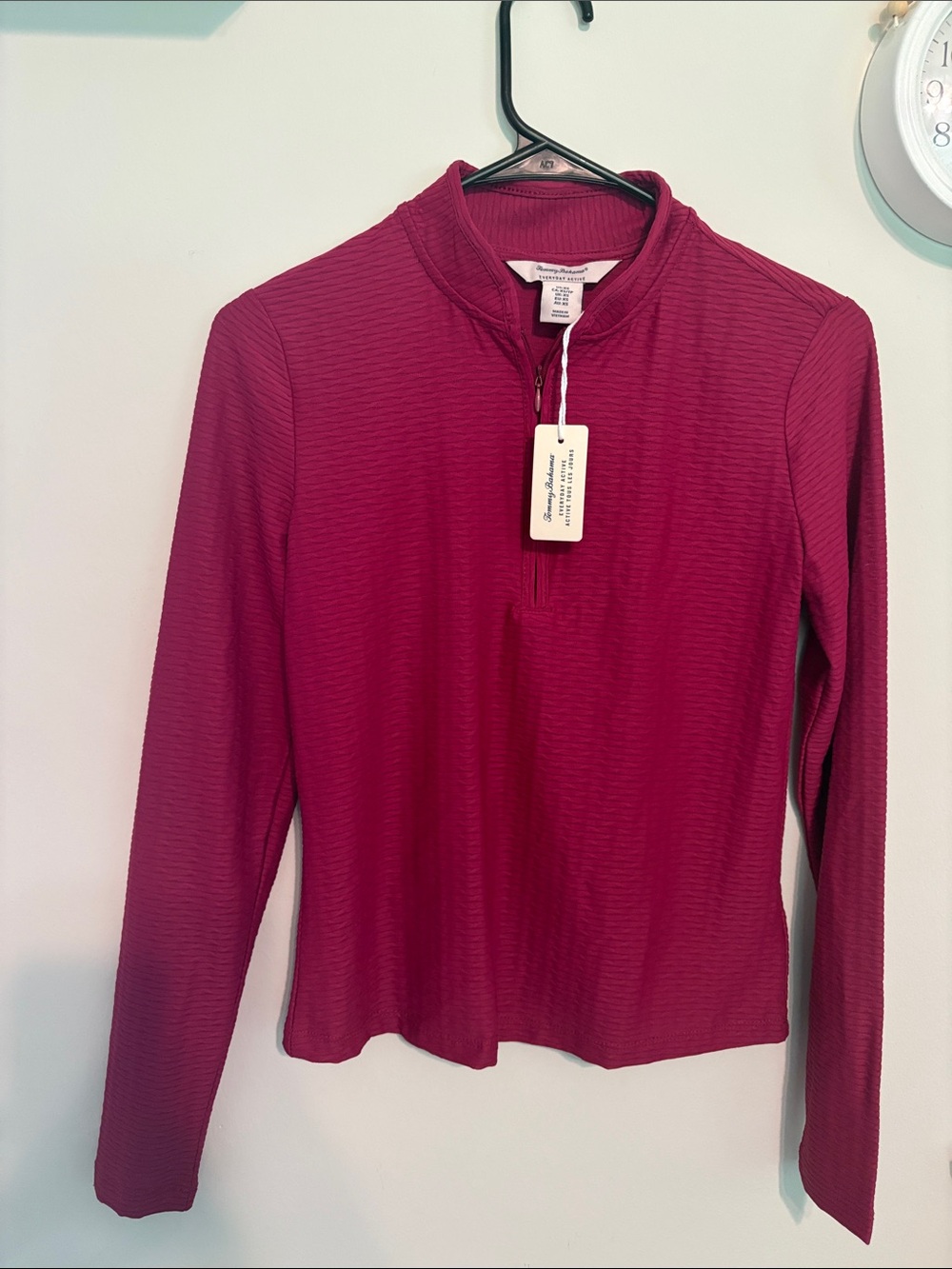 Tommy Bahama Berry Quarter-Zip Textured Long Sleeve Top